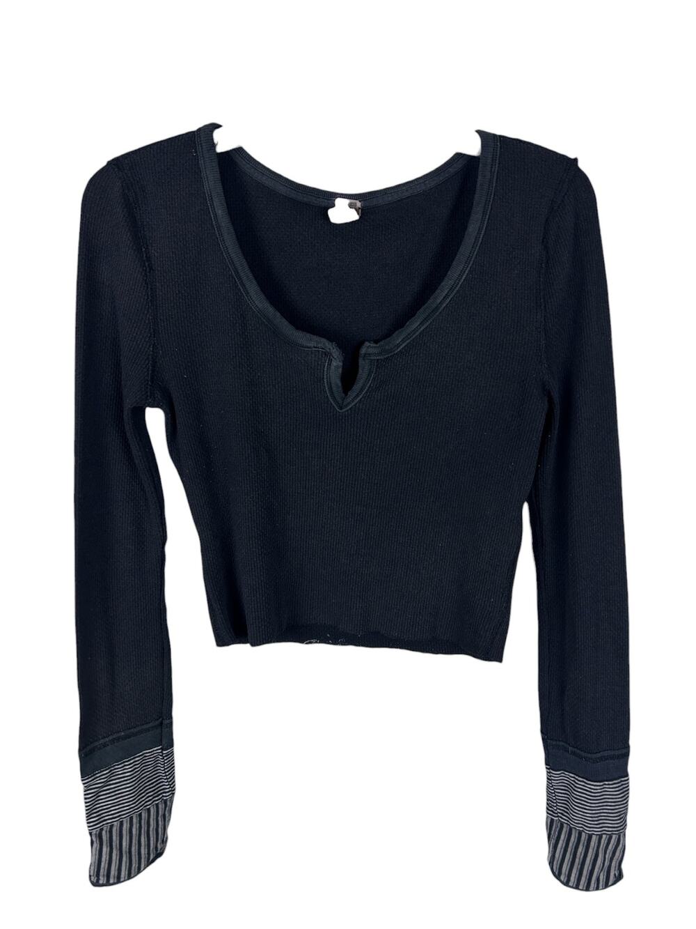 Free People Y2K Cuff Alpine Black Long Sleeve Thermal Cropped Top M